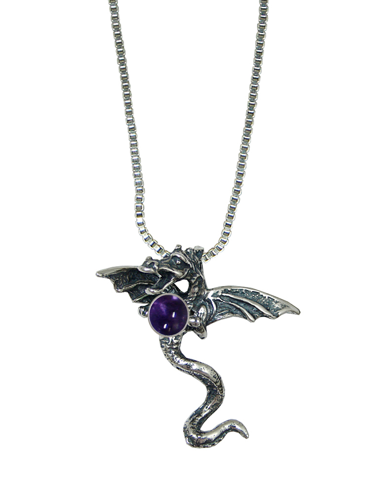 Sterling Silver 3D Dragon Pendant With Iolite